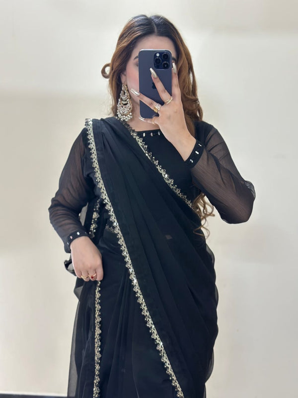 Noor-e-Haya stitched chifoon saree