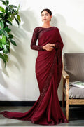 Luxury Maroon Sequins Saree For Women