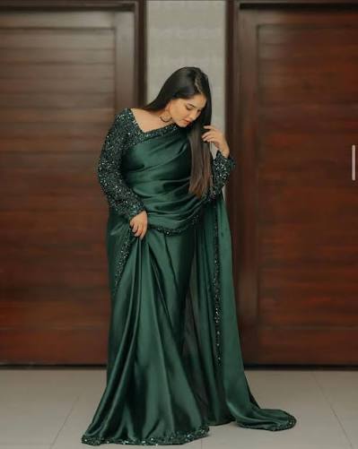 Luxury Green Sequins Saree For Women